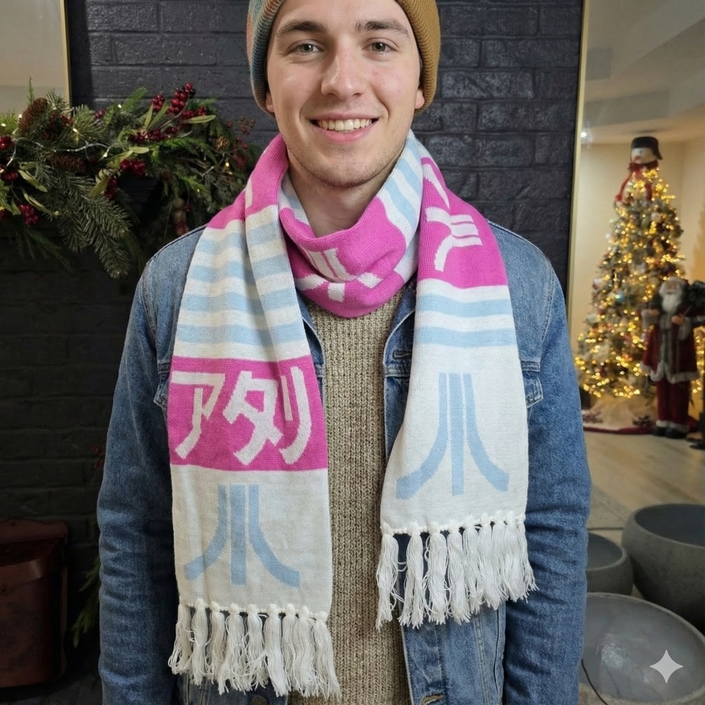 RARE Atari 2018 Factory Sample Knit Scarf Prototype Vaporwave Pastel Katakana